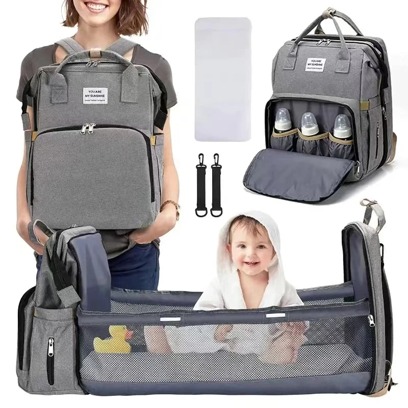 Bolsa de pañales plegable con cambiador, bolsillos aislantes y gran capacidad - Bolsa de bebé para padres multifuncional 